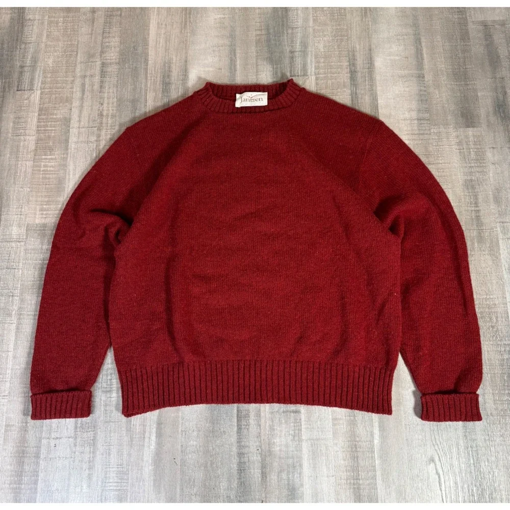 Vintage Jantzen Wool Sweater Red Raglan Knit Made in USA Size Large 60s Raglan
